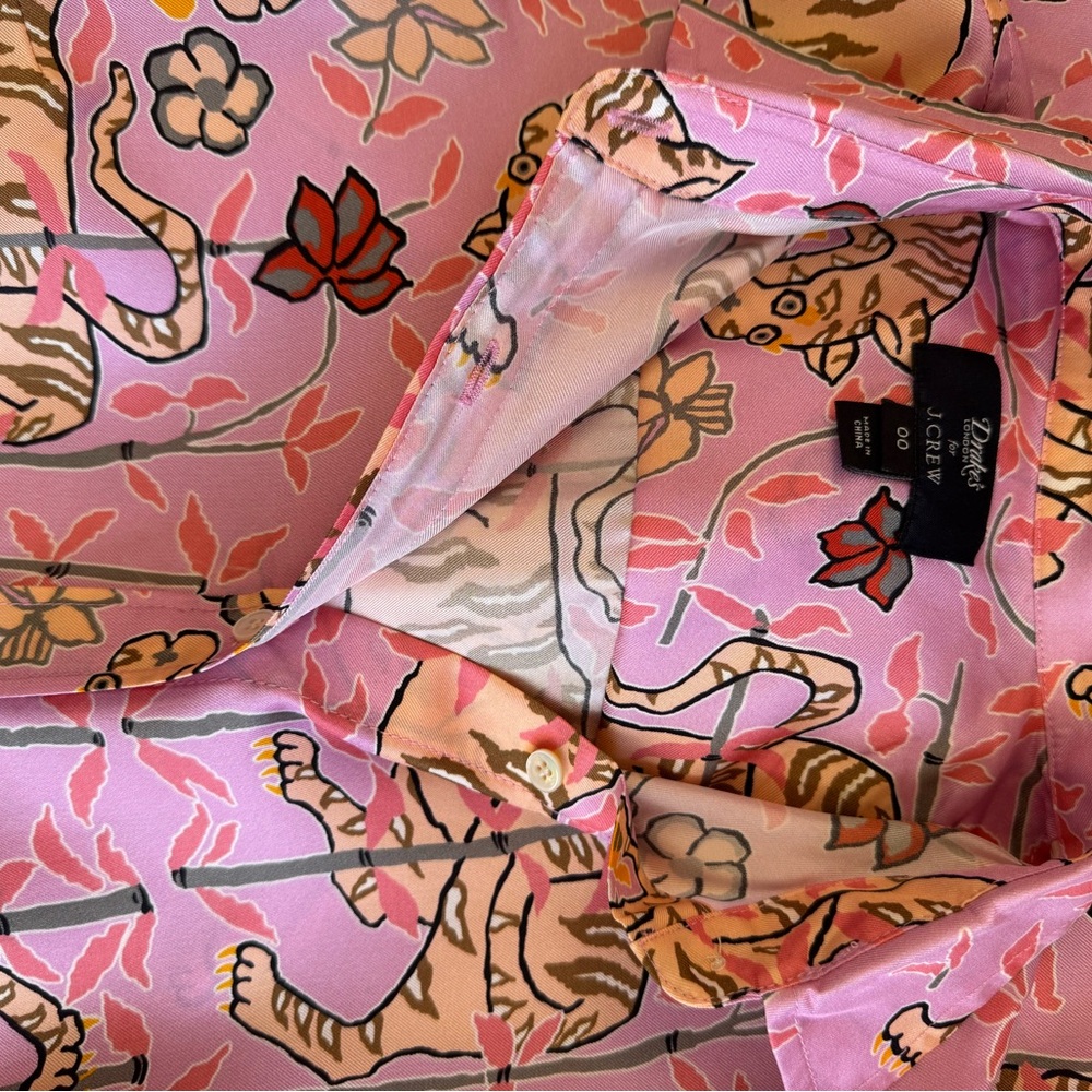 J Crew Collection Drake’s 100% Silk Blouse Pink Bengal Tiger XXS - Picture 3 of 6